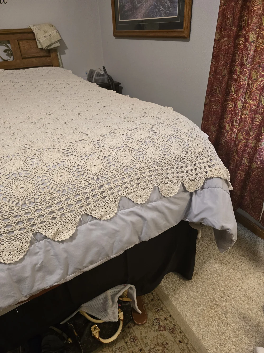 Handmade Crochet Bedspread - Antique White